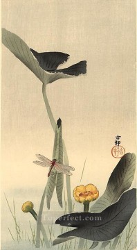 Flores Painting - decoración floral de libélula y loto Ohara Koson